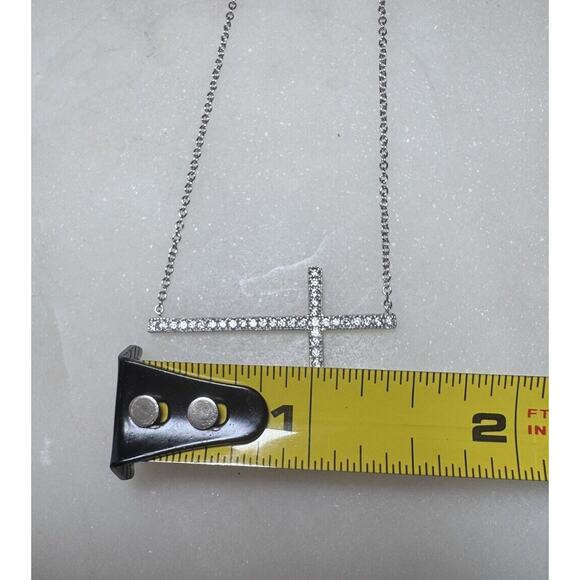 Sterling Silver 925 Cubic Zirconia CZ Sideways Cross Necklace - Picture 5 of 5